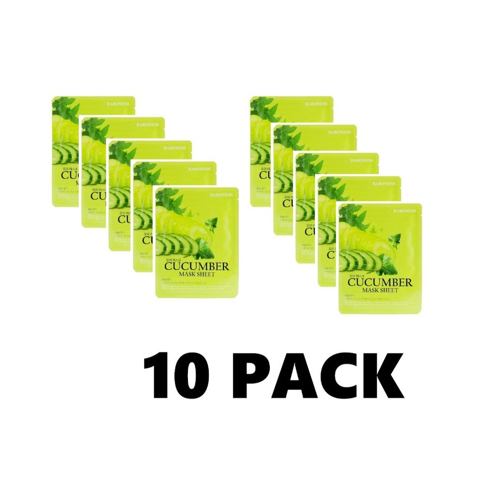 Baroness Cucumber Mask Sheet 10 Sheets - 10 PACK Elastic Moisturizing Hydrate